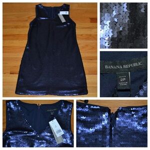 Women’s Banana Republic navy formal sequin dress, size 2P 2 Petite NWT